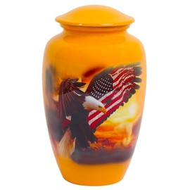 Funeral Urn by SOULURNS® - Cremation Urns for Human Ashes - Display Burial Urn at Home - Include Velvet Bag Eagle with Flag Red, Adult Urn