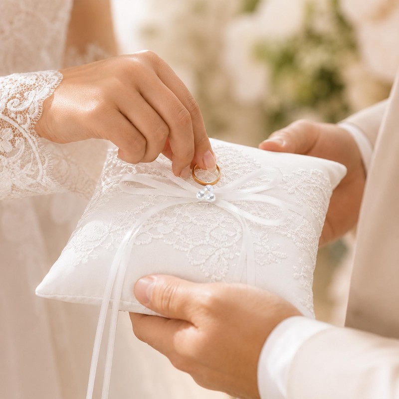 Wedding Ring Bearer Pillow, Weddings Ring Pillow with Lace Pearl