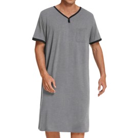 Maeau Nightdress Men Nightie Summer Soft T-shirts Nightgown Loose Pajamas Short Sleeves Loungewear Sleepwear Grey XL