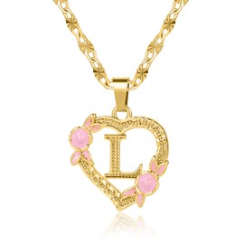 Qitian Initial Heart Necklace for Women Heart Gold Letter L Name Alphabet Pendant Necklace for women Gift