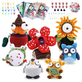 OOKUMA Crochet Kit for Beginners – Create 4 Adorable Animals & 3 Beautiful Plants | Learn to Crochet Kits for Adults and Kids| Includes Yarn, Tools, Instructions & Video Tutorials（7pcs）
