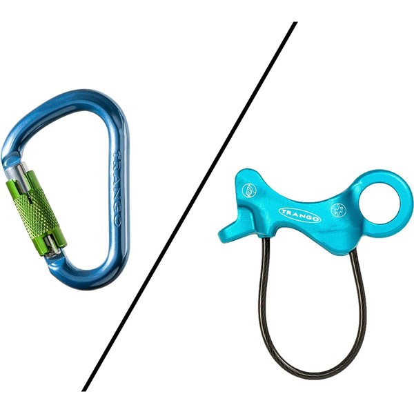 TRANGO Aries Belay Device w/Regulock Autolock Carabiner (Blue Regulock, 7.5-11mm