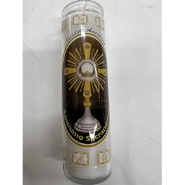 Holy Sacrament (Santisimo Sacramento) unscented White Pillar Candle in Glass