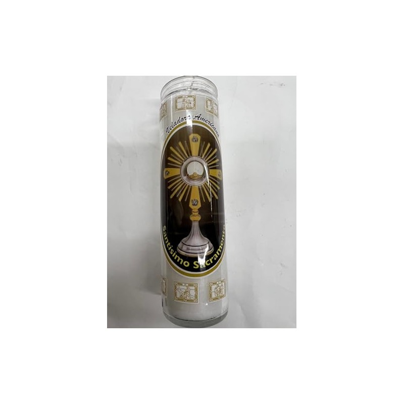Holy Sacrament (Santisimo Sacramento) unscented White Pillar Candle in Glass