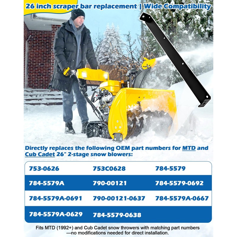 IWIWE 26" Snow Blower Scraper Bar Shave Plate - Replaces
