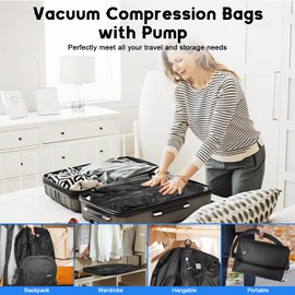 Travel Vacuum Bags with Pump, Travel Vacuum Bag for Luggage, IP67 Waterproof, Lightweight&Space Saver, Carry On, Fits Traveling, Business,Fitness, Vacuum Seal Bags for Clothing Travel (2PC+Pump)