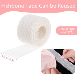 Josojoou 4.37 Yards Fishbone Hem Tape for Sewing, 1.37 Inch Wide Fishbone Boning Lining for Chiffon Thin Fabrics, Polyester Frills Hem Sewing Guide for Beginners and Enthusiasts