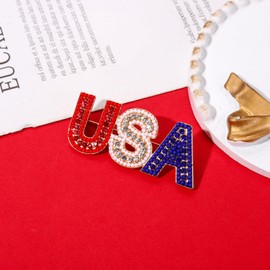 4 th of July Brooch Pins for Women American Flag Patriotic Brooches Red White and Blue Rhinestone Beaded USA Brooch Pin Fourth of July Independence Day Brooches Jewelry Gifts (USA brooch)