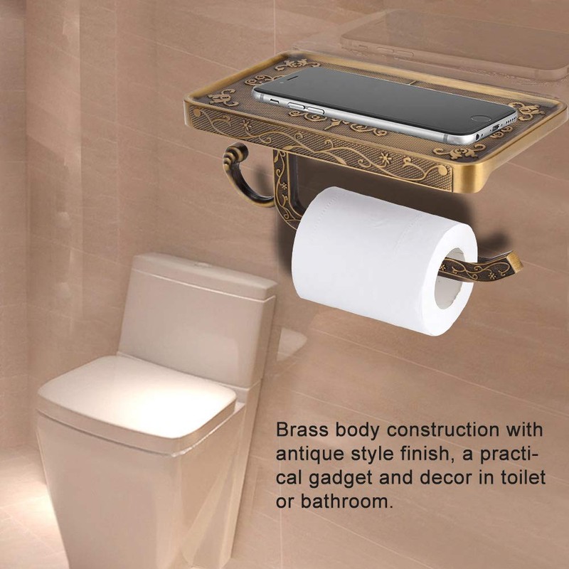 Antique European Vintage Brass Toilet Bathroom Paper Holder Phone Shelf