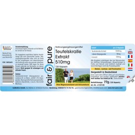 Fair & Pure® - Devil's Claw Extract 510 mg - 120 Capsules - Vegan - 1.2% Harpagosides