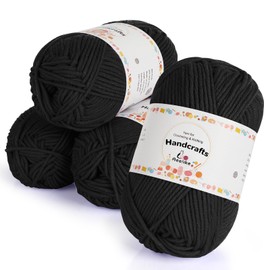 480 Yards Soft Acrylic Yarn, Aeelike 4 Pcs Crochet Yarn Assorted Colors Fine-Sport Yarn Ball for Crochet & Hand Knitting Weaving DIY Craft - Black