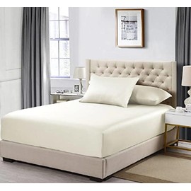 Percale Fitted Sheet, Extra Deep Pocket (22 Inches) Queen Size Fitted Sheet Only, Solid Ivory