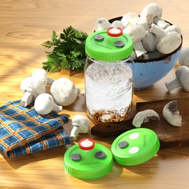 Mushroom Jar Liquid Culture Lid Wide Mouth Rejular Mouth Food Grade Plastic Grain Spawn Cultivation Mason Jar Lid with PTFE Membrane & Self Healing Injection Ports For Mushroom By ZHANXUBIO (86mm Wide Mouth 3pcs, Green with Sticker)
