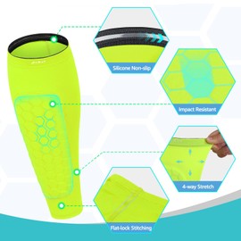 KACOMACO Soccer Shin Guards for Kids Youth, Shin Pads Soccer Sleeves with Impact Absorption, Breathable, & Lightweights, Calf Compression Sleeve with Honeycomb Pads (L-Green)