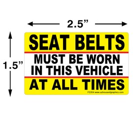 Seat Belts Must Be Worn Stickers - Car Seatbelt Sticker Pack - Safety Seat Belt Reminder Decal Stickers - Car Interior Stickers - Vinyl Sticker Pack for Taxi, Ride Share - 25 Pack