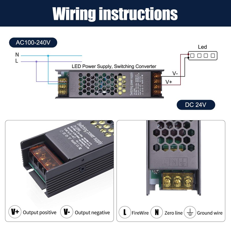 Lustaled 120W DC 24V LED Power Supply Driver - Waterproof
