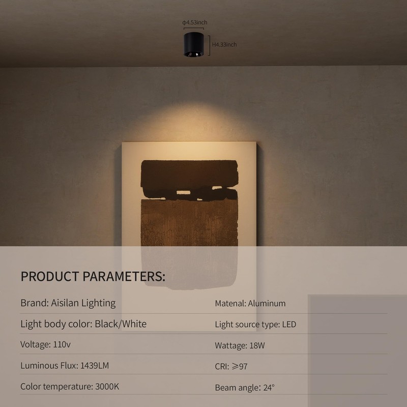 Aisilan LED Downlight Spotlight Indoor 18W Dimmable Aluminum Ceiling Directional