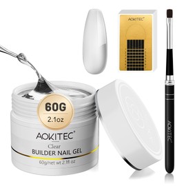 Aokitec Builder Nail Gel Set - 60 g Clear Extension Gel Nail Set, Hard Gel for Nails with 100 Pieces Nail Shapes, Gel Nail Brush for Nail Extension Repair, Broken Nails, Manicure Starter Set