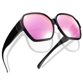TINHAO Fit Over Glasses Sunglasses for Women Men Polarized UV Protection Butterfly Oversized Sunglasses over Glasses(Black, Pink)
