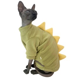 Dinosaur Sphynx Cat Clothes, Soft Polar Fleece Sweater for Cat, Elastic Pet Clothes Thick Winter Warm Outfit for Hairless Cat, Devon, Cornish, Small Dogs Apparel with Sleeves (Green, Large)