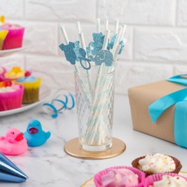 10 x Blue Baby Shower Straws | It's a boy Baby Shower Straws