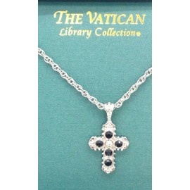 Vatican Library Collection Silver-plated Black Crystal Cross Necklace  $22 Tag