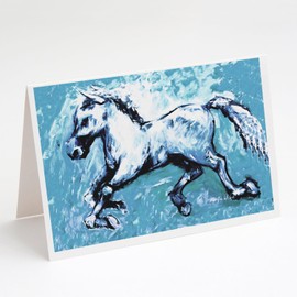 Caroline's Treasures Shadow the Horse in blue Greeting Cards Pack of 8 Blank Cards with Envelopes Whimsical A7 Size 5x7 Blank Note Cards