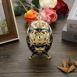 SUMNACON Vintage Zinc Alloy Incense Burner with Lid Incense Holder Incense Bowl Incense Bowl Incense Container Home Decoration for Bedroom Yoga (Ball Shape Blue)