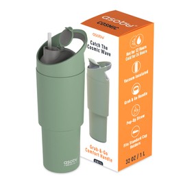 asobu Cosmic Water Bottle - 32oz/1 ltr Stainless Steel Chilled Water Bottle, Secure Grip Handle, Ideal for Travel, Fits Cup Holders, Keeps Beverages Cold, Slate Gray