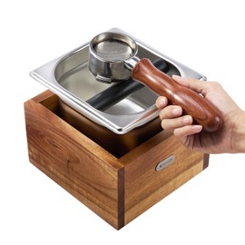 Teyearlife coffee knock box replacement for breville knockbox Sturdy solid wood and easy-clean stainless steel the espresso dump box Avoid coffee grounds splashing