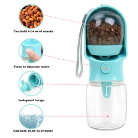 11oz Portable Dog Water Bottle with 6oz Food Container - Leakproof Travel Water Dispenser for Cats Service Animals Dogs Walking Accessories Camping Essentials-Pink