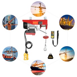 Electric Hoist, 440LBS with Wireless Remote Control & Single/Double Slings Electric Winch, Steel Electric Lift, 110V Electric Hoist for Lifting in Factories, Warehouses, Construction Site，510W