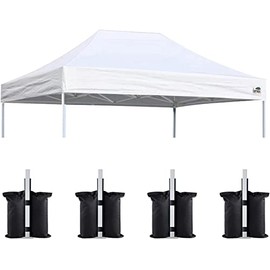 Eurmax USA Pop Up Canopy Replacement Canopy Tent Top Cover, Instant Canopy Top Cover ONLY,Bonus 4PC Pack Weight Bag (8x12, White)