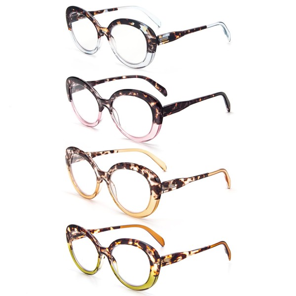 prtcslwd 3 Pack Reading Glasses Round Stylish Oversized for Women