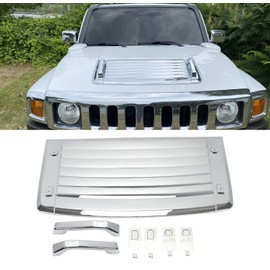 HECASA 3Pcs Silver Hood Vent Compatible with 2006-2010 Hummer H3 & H3T's w/Handles New Chrome Hood Deck Vent Panel Handle Covers Trim Moulding