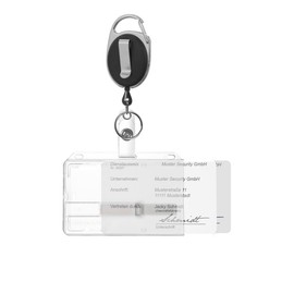 Karteo ID Card Holder with Retractable ID Card Holder [Pack of 1] Black with Clip and Carabiner Hook Card Holder Horizontal for Two Cards Transparent