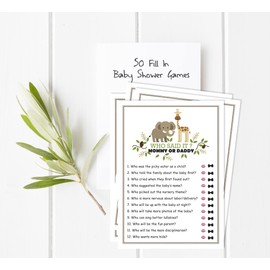 Inkdotpot Who Said it Game Mommy Or Daddy 50 Sheet Fun Baby Shower Game Gender Neutral Giraffe & Elephant Party Supply
