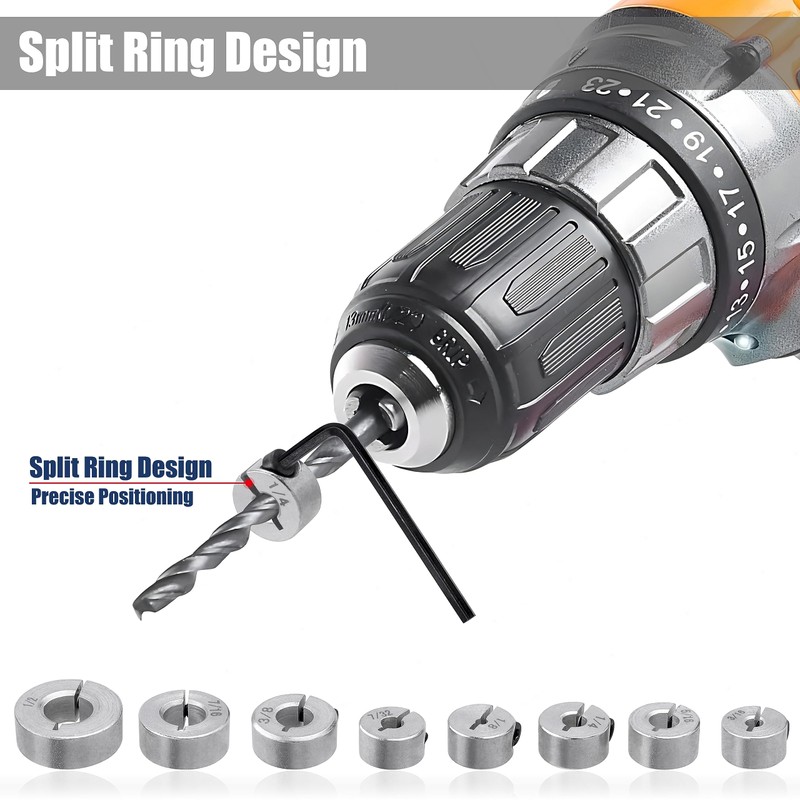 Yakamoz 8Pcs Drill Stop Collar Set - Drill Bit Depth
