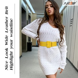 SUOSDEY Women Patent Leather Belt, Fashion Wide Waist Belt Cinch Belt for Dress Coat with Square Buckle yellow