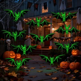 10PCS Halloween Hanging Bats Decorations, 3D Plastic Flying Bat Large Flying Bats with Skeleton for Indoor Outdoor Decor, Stick on Realistic Flying Bats