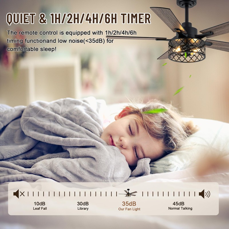 46" Farmhouse Caged Ceiling Fan with Light and Remote Control,