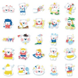 Sanyeyufeng Cute Cartoon Water Bottle Stickers 50 PCS Waterproof Vinyl Stickers Laptop Notebook Cup Suitcase Phone Skateboard Guitar Bike Stickers for Kids Girls Teens Adults (Little White Bear)