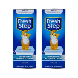 Fresh Step Jumbo Drawstring Cat Litter Box Liners, Scented Heavy Duty Kitty Litter Bags for X-Large Oval or Rectangle Pans, Helps Contain Mess for Easy Lift Out Cleanup, 36 x 19 in, 7 Count - 2 Pack