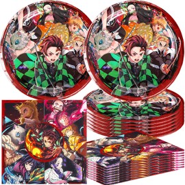 MIUXE 40Pcs Demon Party Supplies include 20 plates, 20 napkins for De Slayers birthday party Decoration