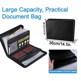 inodiref Fächermappe Dokumentenmappe A4 Mit 13 Fächern Und Etiketten Feuerfeste Dokumententasche A4 Mit Reißverschluss Erweiterbare für Laptops und für Büro Hause Schule(Schwarz)