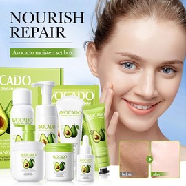 Avocado Skin care Set,8-In-1 Skin Care Kit With Cleanser, Face Cream, Essence Liquid,Body Lotiong, Cleaning Mousse,Birthday Christmas Gifts Set For Teen Girls