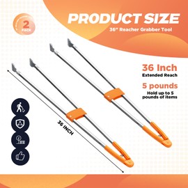 LOYIM 2 Pack Reacher Grabber Tool Lightweight Litter Pick up Sticks Aluminum Rustproof Trash Grabber Garbage Picker Garden Leaf Cleaning Trash Tong Reaching Assist Tool for Elderly(Orange,34 in)