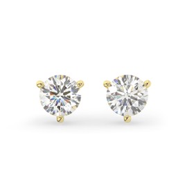14K Solid Yellow Gold Lab Grown Moissanite Diamond Round Cut Solitaire Stud Earrings | 5.0mm | 1.0 CTW | 3-Prong | Push Back Posts | Made in USA | By Adora Fine Jewelry
