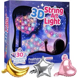 LEKOU 3D String Art Kit para niños, Juego de luces luminosas con 30 bombillas LED multicolor, Juguete de Navidad Kit DIY hecho a mano, Regalos de cumpleaños para niños y niñas de 6 a 12 años