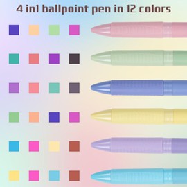 CXRYLZ 6 Pieces 4-in-1 Ballpoint Pen Multicoloured, 12 Colours Ballpoint Pen Pastel Colours, 0.7 mm Fine Pen Nurse for School Children Gift Writech